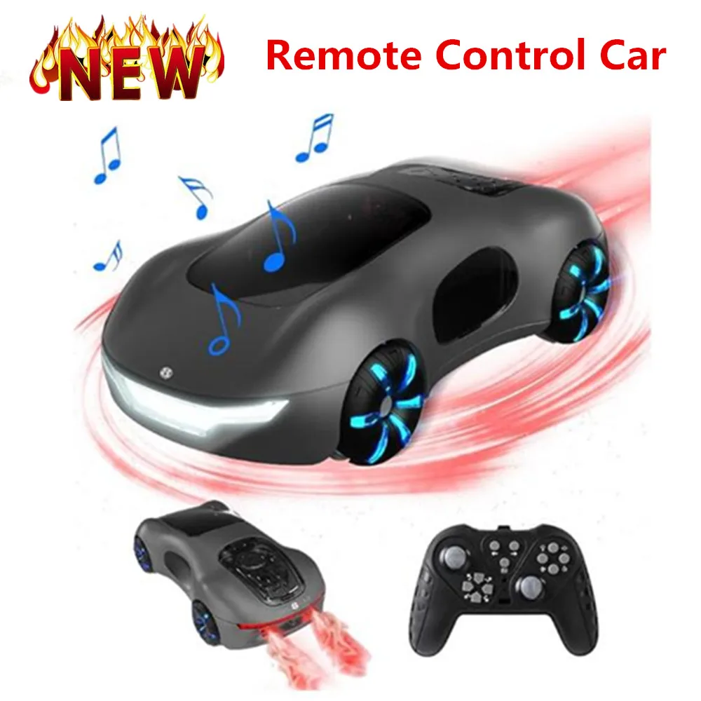 2.4GHz Remote Control Car With LED Lights &  Spray Effects, Rechargeable Double Sided Off-Road 360° Rotating RC Cars For Kids