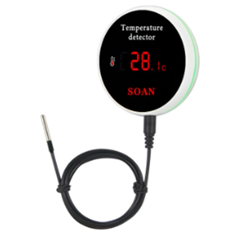 

FULL-Tuya Smart Home Wifi Temperature Sensor Wire Digital Smartlife Thermometer Room Water Pool Thermostat Alarm EU Plug