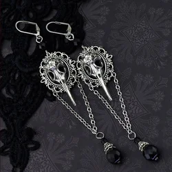 Raven Skull Dangle Earrings / Pentagram Goth Witch Steampunk Grim Death Dark Devil Satan Pagan Oddities Elegant