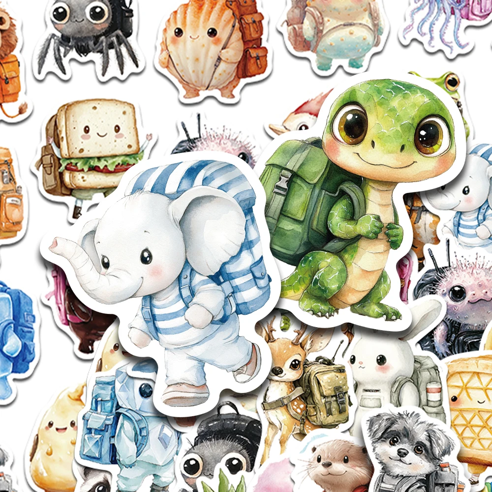 50 stücke Tiere Mit Rucksack Aufkleber Aufkleber Für Telefon Laptop Sammelalbum Skateboard DIY Graffiti Ästhetische Aufkleber Kreative Geschenke