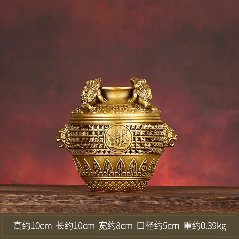 

Brass Square Ornament Full Copper Three-Legged Golden Toad Treasure Bowl Jar Opening Gift Home Office Decoration