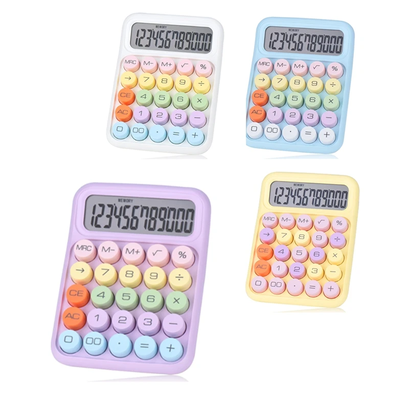 Mechanical Pushbutton Calculator, 12 Digit LCD Display, Big Buttons Easy To Press, Colorful Candy Calculator Yellow Durable