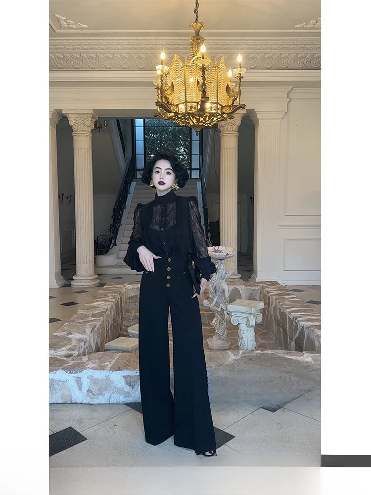 

Женские брюки с высокой талией и широкими штанинами, свободные прямые повседневные брюки, новинка весны, в стиле ретро, с асимметричным узором в клетку, для офиса и повседневной носки