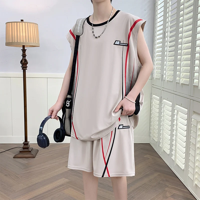 Conjunto Deportivo Informal de 2 Piezas para Hombre, Ropa Deportiva de Moda Urbana, Camiseta y Pantalones, Ropa de Playa para Acampar, Conjunto de Camiseta de Verano