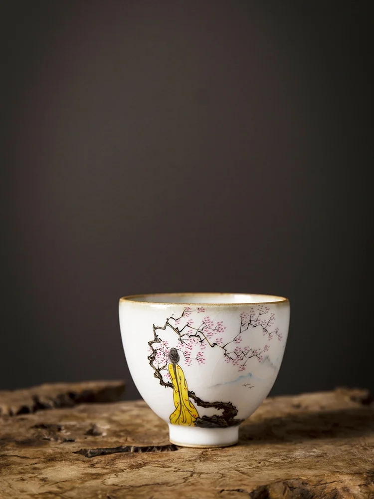 

Расписанная вручную чайная чашка из древнекитайской глины Ru Kiln, премиум-класса, ручной работы, для заваривания чая Гунфу, традиционная китайская, одиночная.