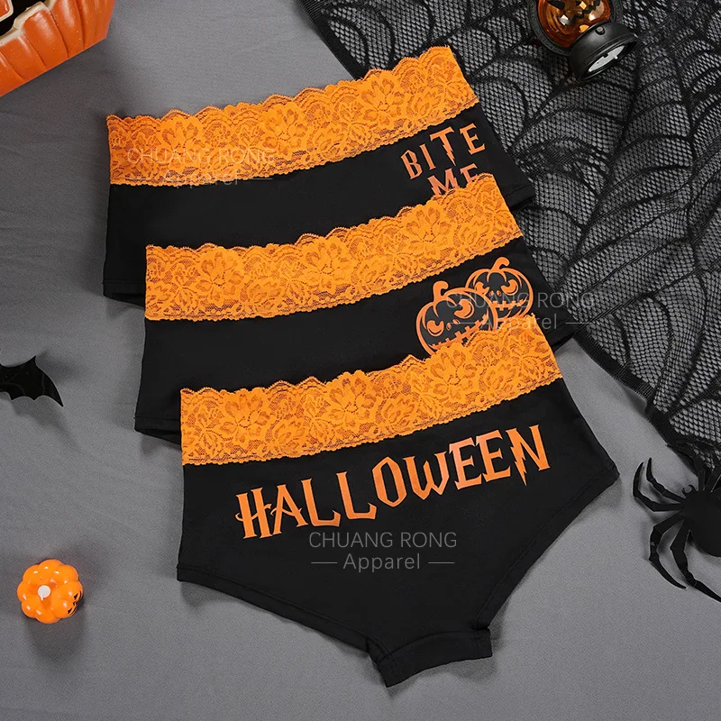 SP&CITY Halloween Printed Lace Sexy Underwear For Women Seamless Ice Silk Comfortable Breathable Boxer Shorts Soft Underpants