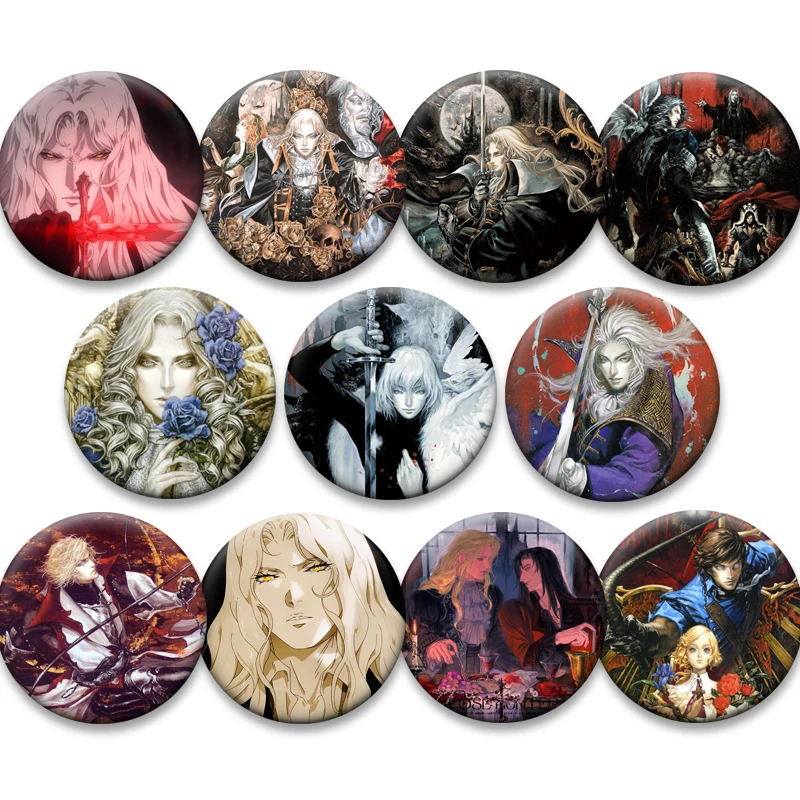 Broches de Anime Castlevania, alfileres Alucard Trevor Belmont Sypha Belnades, insignia de figura de dibujos animados, juguete de recuerdo para Cosplay, regalo para seguidores bonitos
