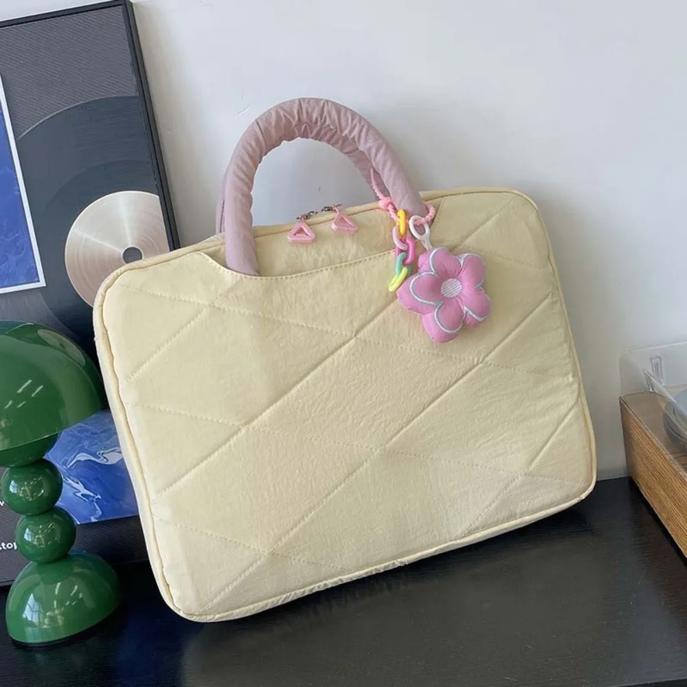 Laptop Cover With Flower Pendant Laptop Sleeve Puffy Handle Style Computer Handbag Portable Cute Laptop Bags Women/girl