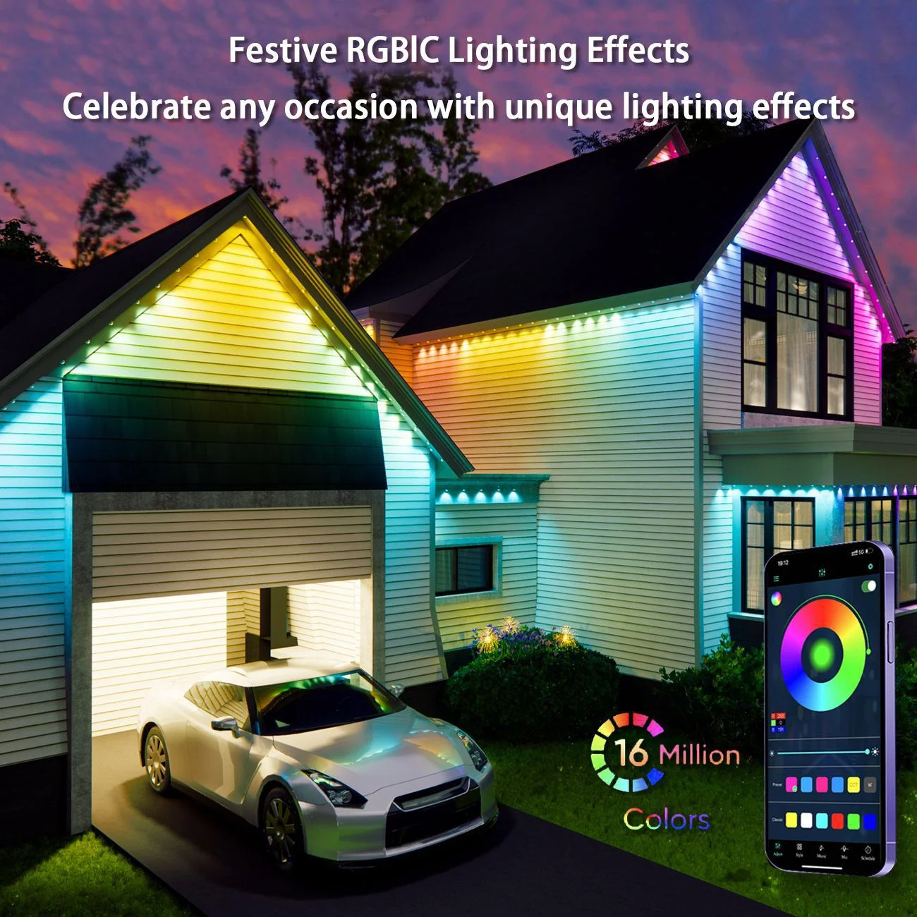 Permanent Eaves LED Smart Outdoor RGBIC WIFI LED Light for House with Remote Full House Eaves Light Party Christmas Holiday Deco