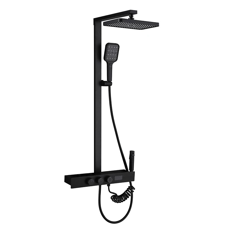 

Luxury Bathroom Brass Rain Shower Set Wall-mounted Black Thermostatic Smart Digital Shower Set