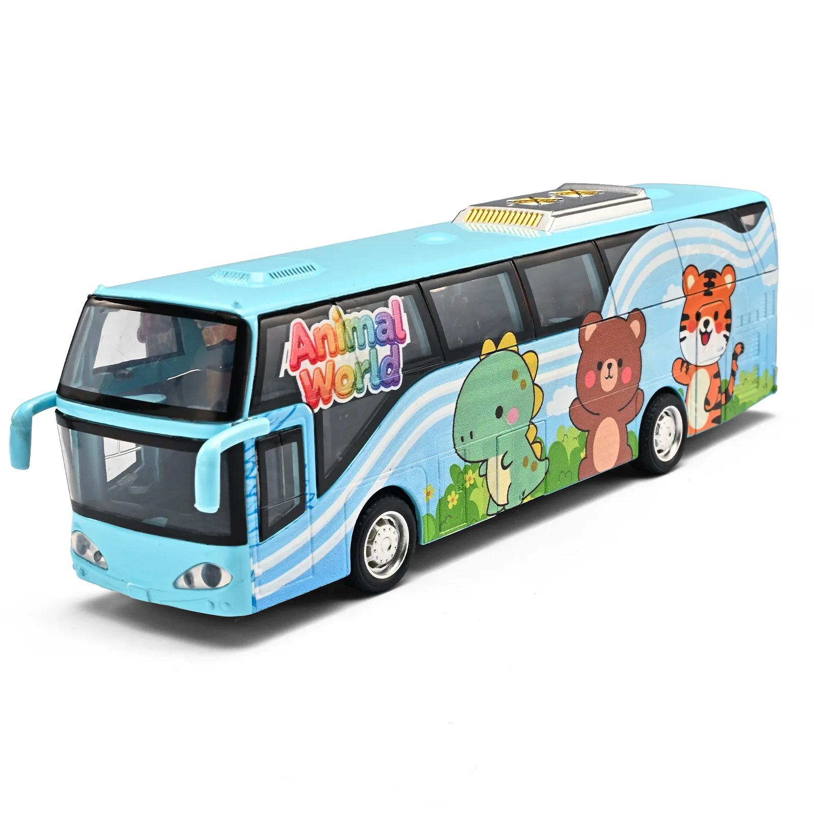 รถบัสการ์ตูนจำลองสีรุ้ง ทำจากโลหะผสม มีเสียงและไฟ ของเล่นเด็กอนุบาล ของเล่นเสริมพัฒนาการเด็กเล็ก