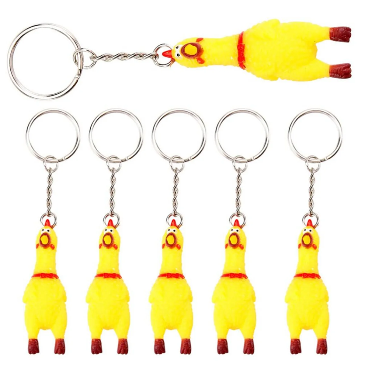 6 Pack Chicken Keychain, Mini Rubber Squeeze Chicken Toy Pendant Keychain for Keys Bags