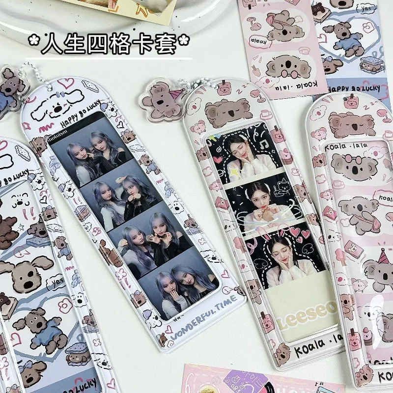 1pc 4 Slot Photo Card Sleeve Holder Keychain Star Chasing Card Bookmark Photo Display Pendant Charm