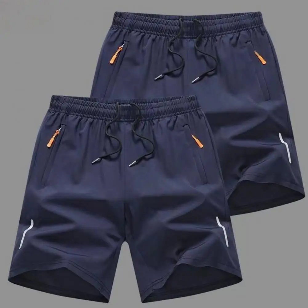 Reinforced Pocket Shorts Retro-inspired Men's Knee Length Sport Shorts with Elastic Waist Zipper Pockets Plus Size for Casual