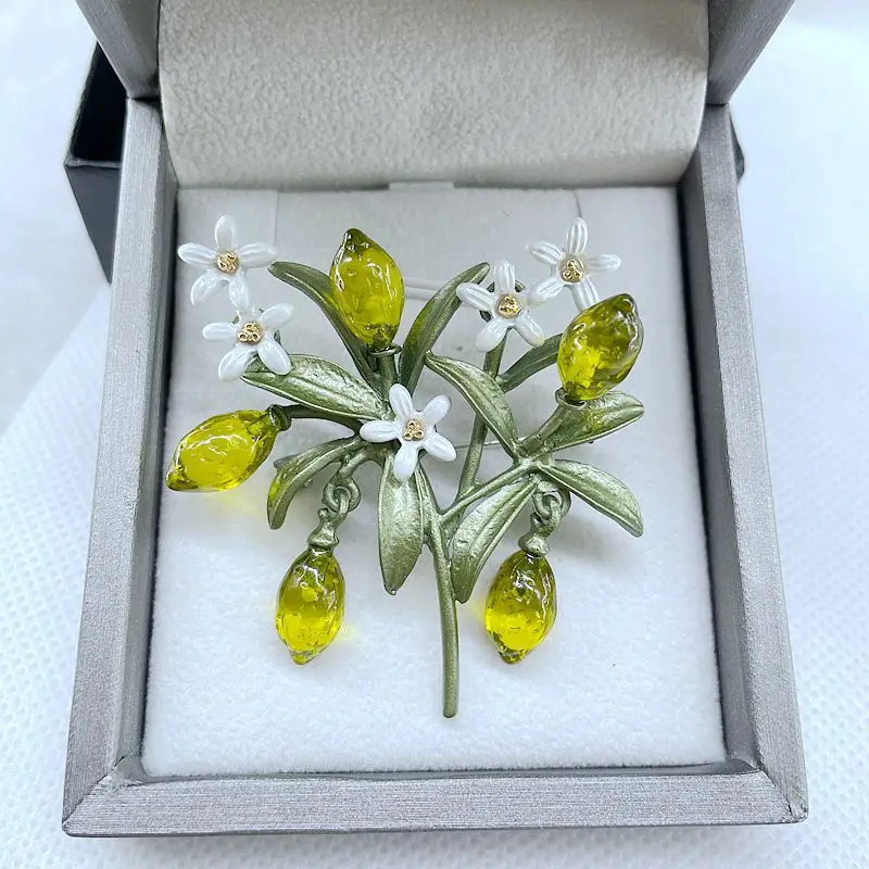 Fashion Elegance Lemon Brooches Flower Leaf Fruit Orange Blossom Corsage For Women Accessories