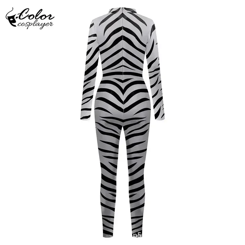 اللون تأثيري زيبرا حللا زي هالوين تأثيري حلي يتوهم حفلة كرنفال الحيوان الملابس Zentai دعوى الكبار Catsuit الزي