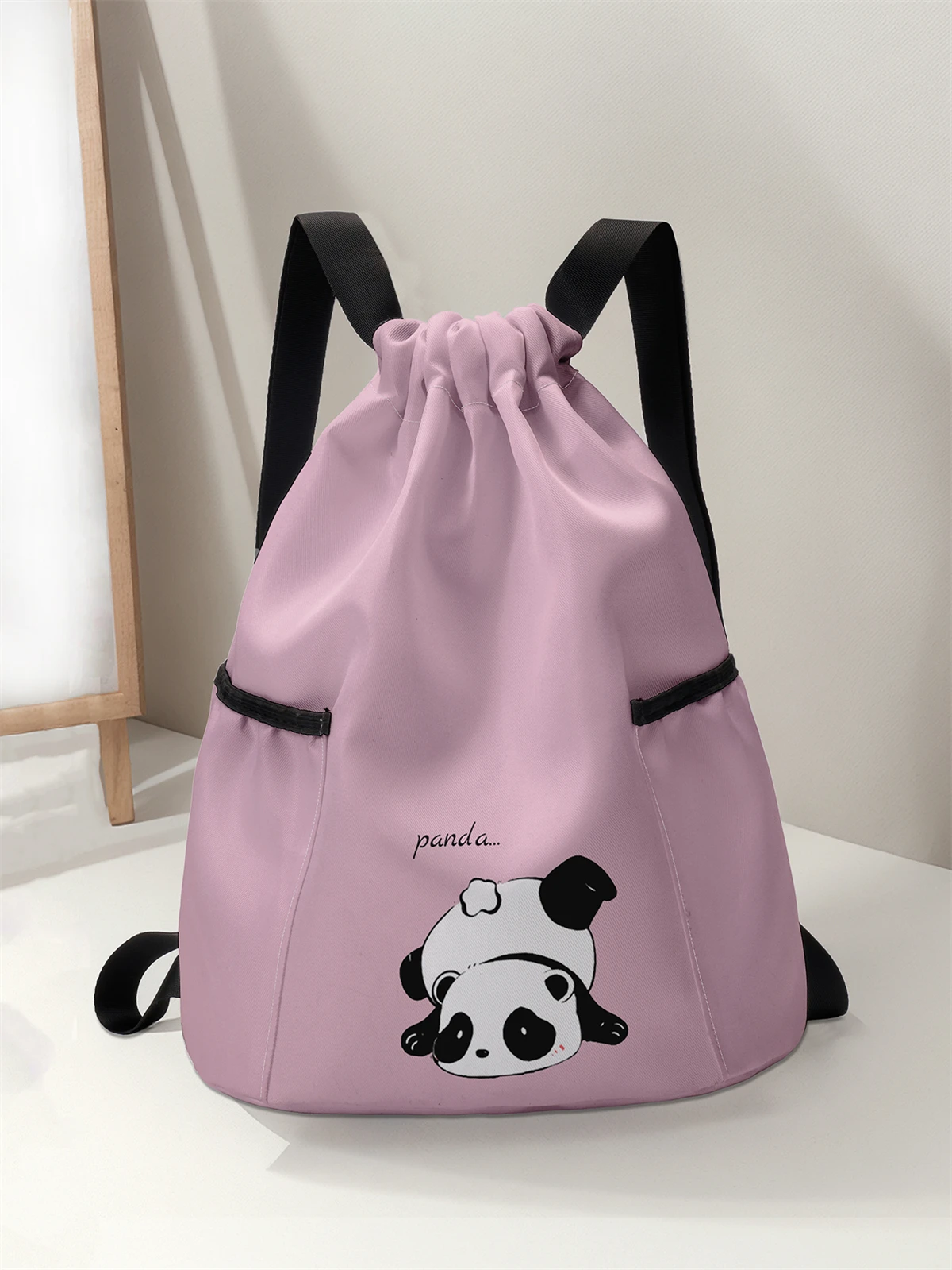 

Panda Pattern Drawstring Backpack - Large Capacity Durable Fitness Bag, Adjustable Shoulder Strap, Sports Beach Backpack