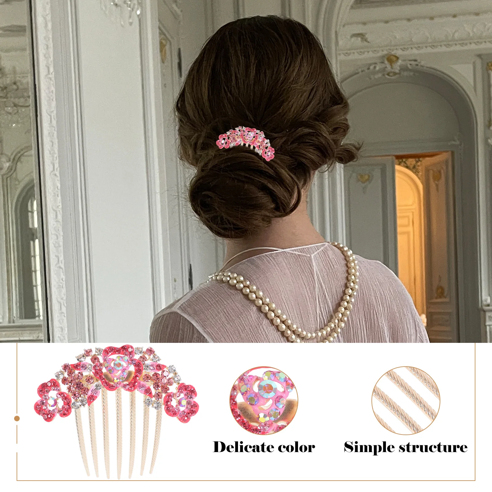 

Exquisite Rhinestone Flower Comb Elegant Bridal Wedding Styling Hair Comb For Women Decorative Secure Grip Hanfu Accessories