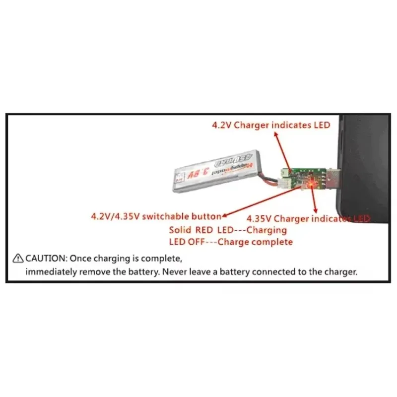 HappyModel 4.2V / 4.35V Switchable 1S USB LIHV LIPO Battery Charger