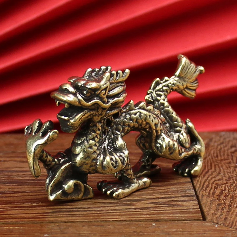 Chinese Beast Dragon Statue Bronze Figurine Ornaments Antique Copper Mythical Animal Miniature Home Decoration Crafts Collection