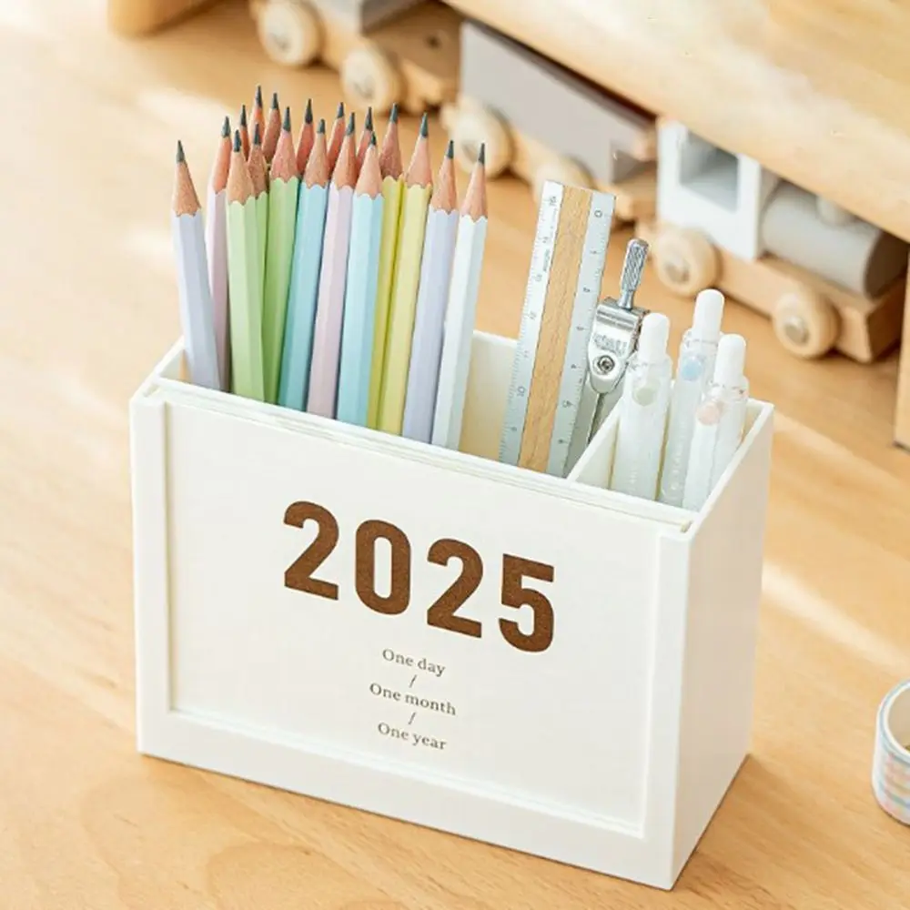 

2025 Desk Calendar Organizers Multi-Function Desk Calendar Makeup Brush Holder Reusable Minimalist Pencil Storage Box