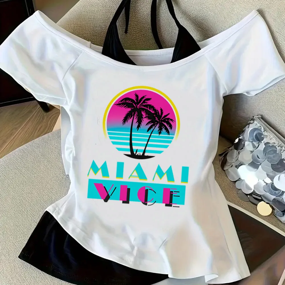 Miami Vice crop top girl scene  cutecore summer meme emo t-shirt y2k 2000s cute meme funny