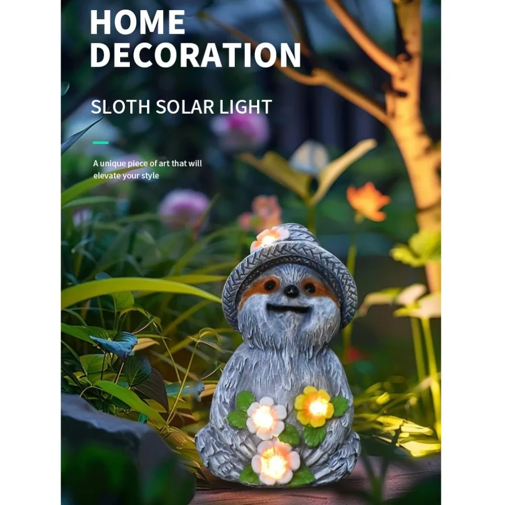 Animal Sculpture LED Solar Sloth Lights Sloth Elf Figurine Simulation Landscape Lamp Artificial Waterproof Atmosphere Lamp Porch