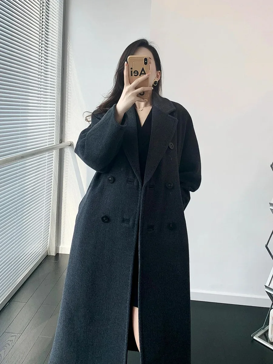 

Premium coat women's winter woolen coat temperament Hepburn style gray thickened woolen small fragrant style