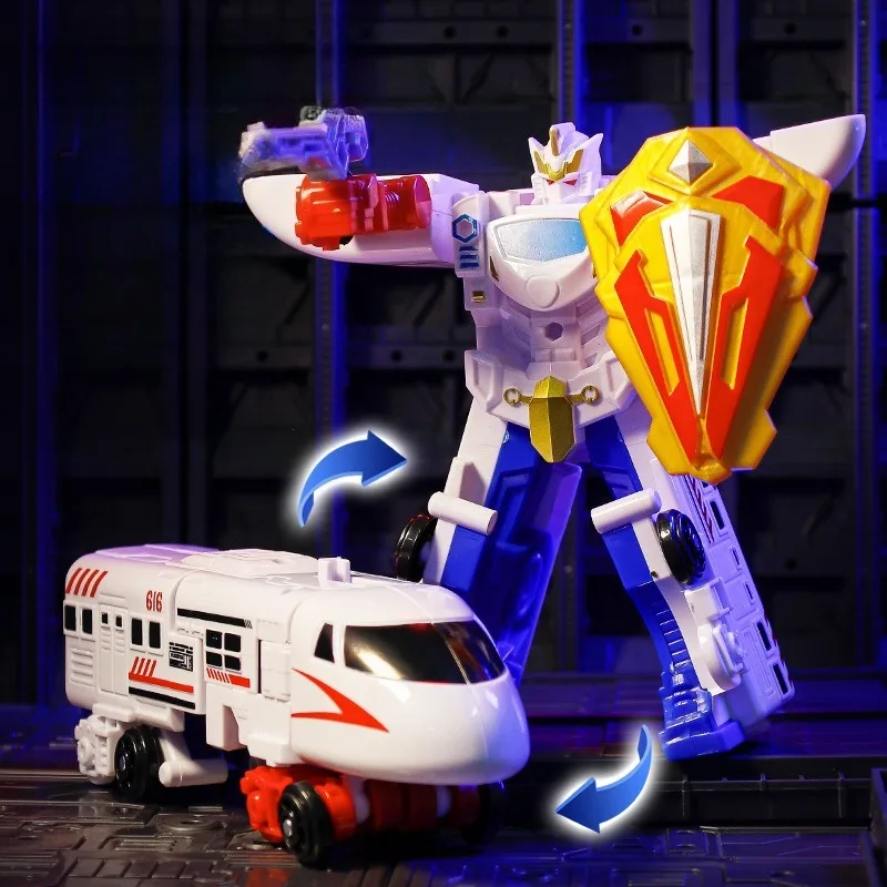 Crianças trem transformando robô brinquedo modelo de ação de herói ferroviário de alta velocidade