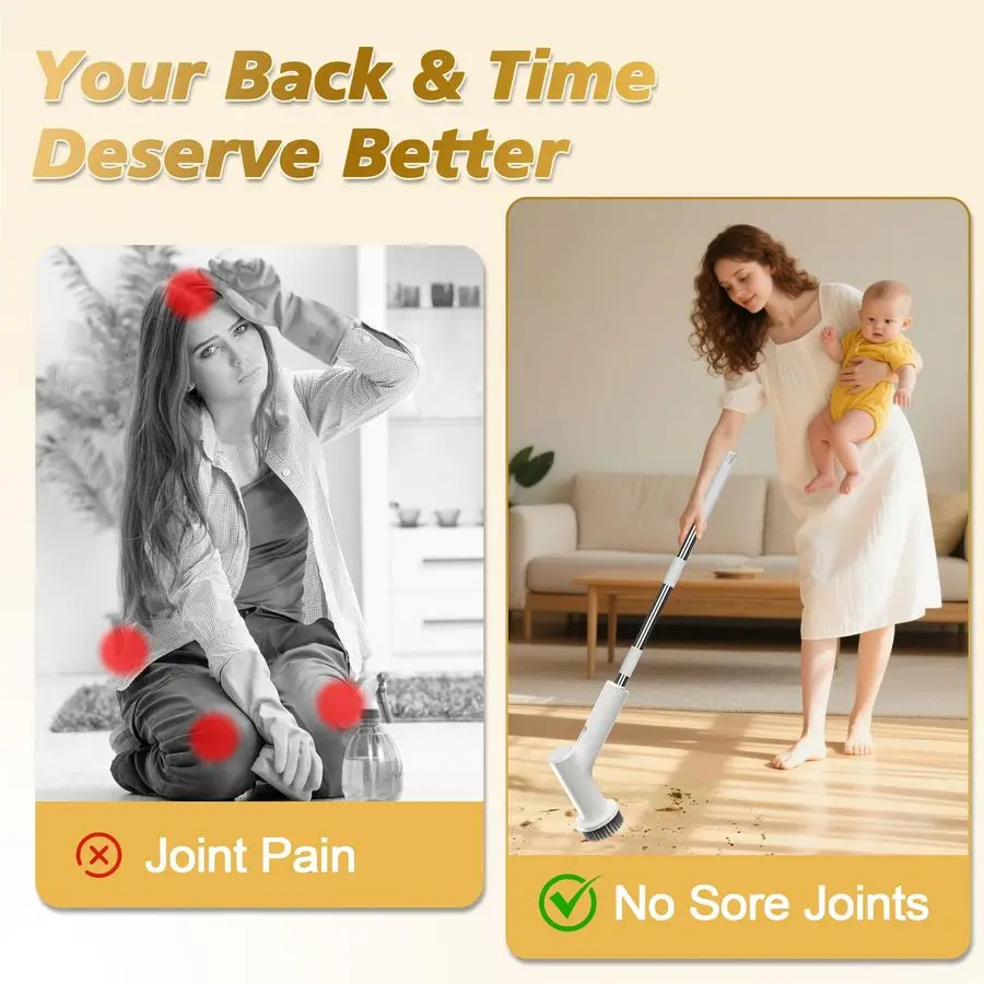 Вращающийся скруббер, аккумулятор емкостью 2600 мАч с удлиненным временем работы, 10 насадок для щетки, водонепроницаемый скруббер для душа IPX7 с длинной ручкой, 2