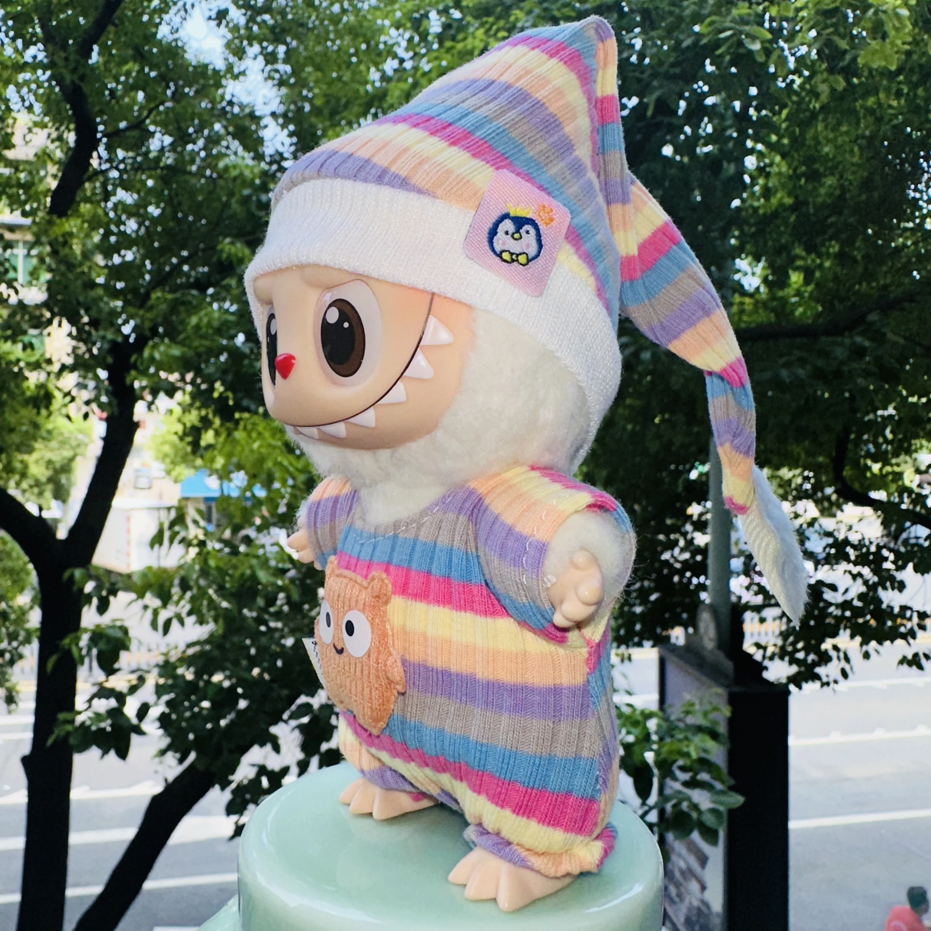 Mini ropa para muñeca de 17cm, accesorios para fiesta sentada Labubu V1 V2, conjunto de sombrero de mono de otoño, accesorios