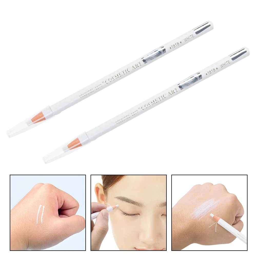 ดินสอเขียนคิ้วกันน้ำ 2 ชิ้น ดินสอเขียนขอบตาสีขาวหุ้มด้วยไม้ ดินสอเขียนขอบตาแบบไหม ปากกาไฮไลท์ ปากกาแต่งหน้า ใช้งานง่าย สีติดทนนาน ไม่เลอะ