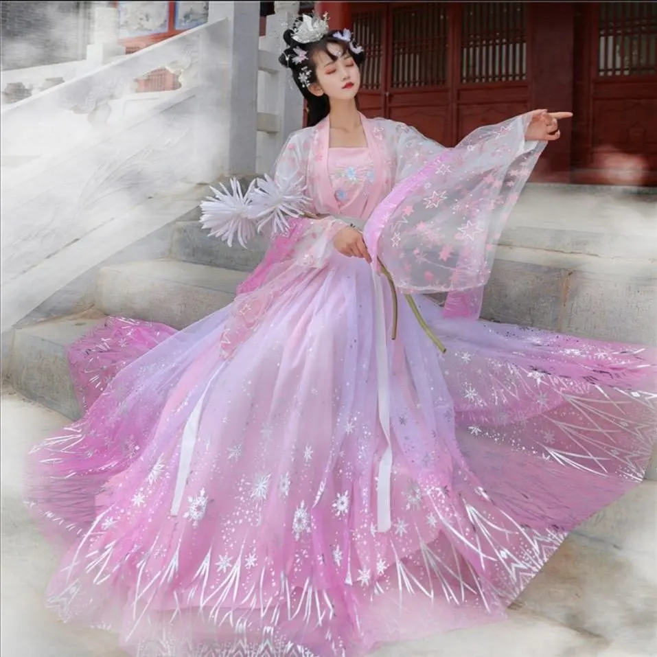 

Plus Size 4XL Hanfu Dress Women Ancient Chinese Hanfu Sets Oversized Cosplay Costume Vintage Gradient Pink Hanfu Party Dress