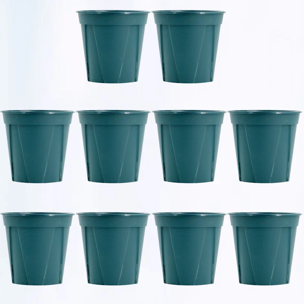 

10Pcs Plastic Flowerpots Thickened Round Plant Pots Hollow Bottom Drainage for Home Office Garden Succulent Rose Green Dill