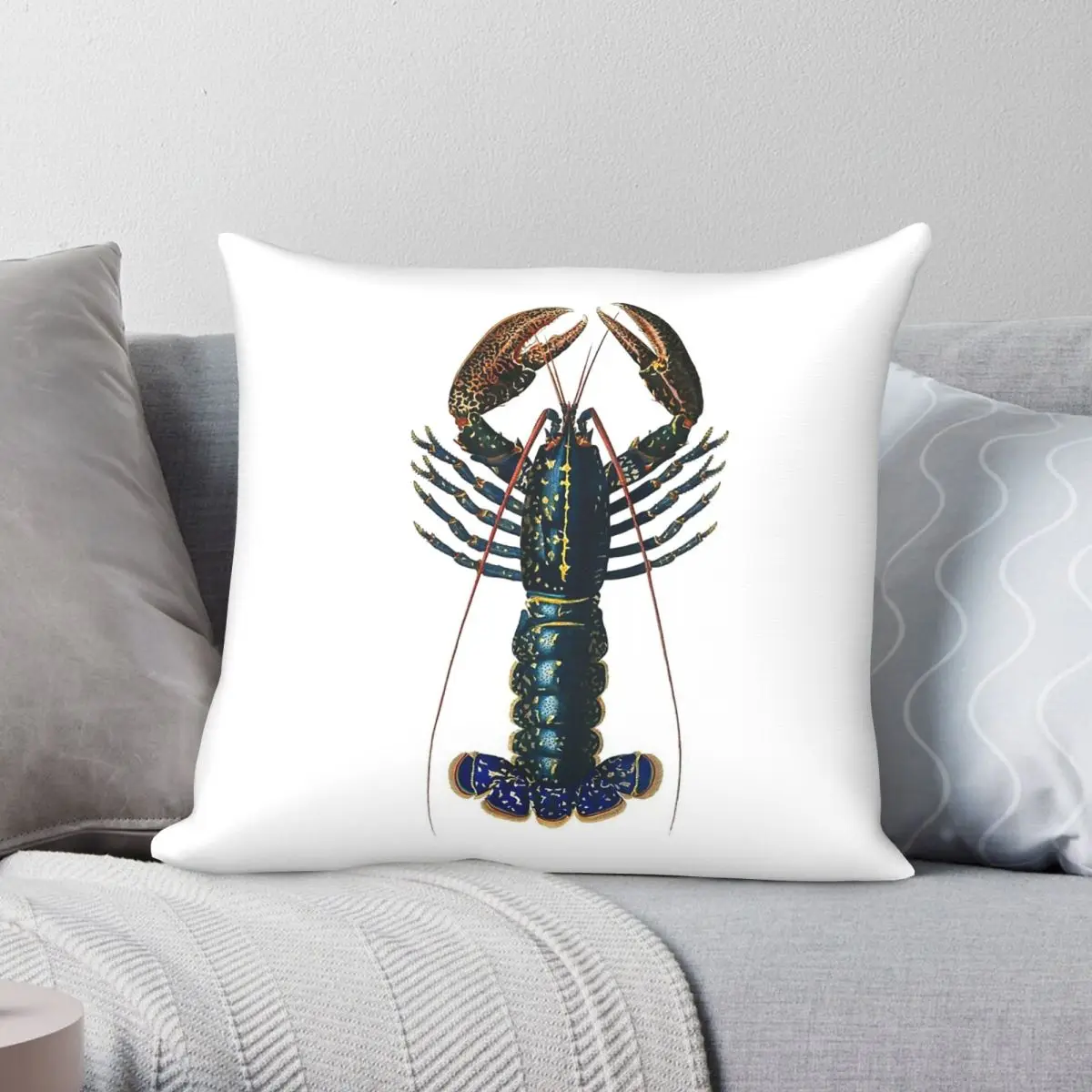 Blue Lobster Marine Square Pillowcase Polyester Linen Velvet Pattern Zip Decorative Home Cushion Cover Wholesale 45x45