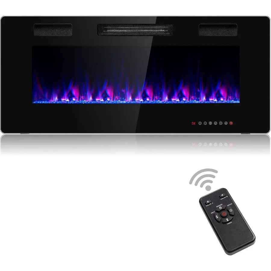 مدفأة كهربائية 42 بوصة 750 وات/1500 وات مدفأة مثبتة على الحائط مع جهاز تحكم عن بعد لغرف المعيشة الداخلية 12