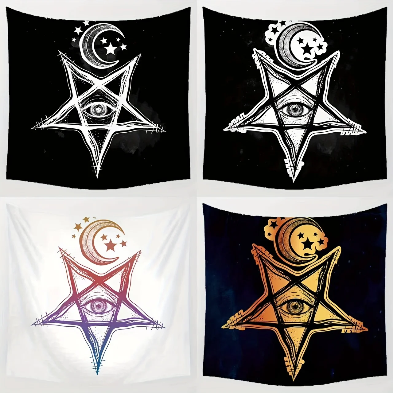 Black and white five-pointed star moon Digital printing polyester wall tapestry suitable for use living rooms offices bars party