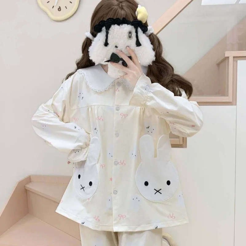 New Miffy Cute Cartoon Sweet Girl Loungewear Long Sleeve & Long Pants Spring/Autumn Homewear Adorable Pockets Bunny Head Design - view 4