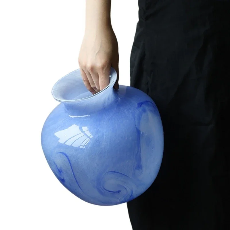 High-end glass vase ornament light luxury high-end sense creative hydroponic utensils retro niche dining table fresh