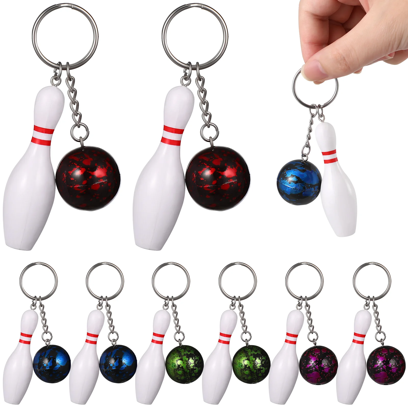 10 Pcs Bowling Pin Keychain Ball and Charm Keychains Accessories Pendant Plastic for Car Keys Man