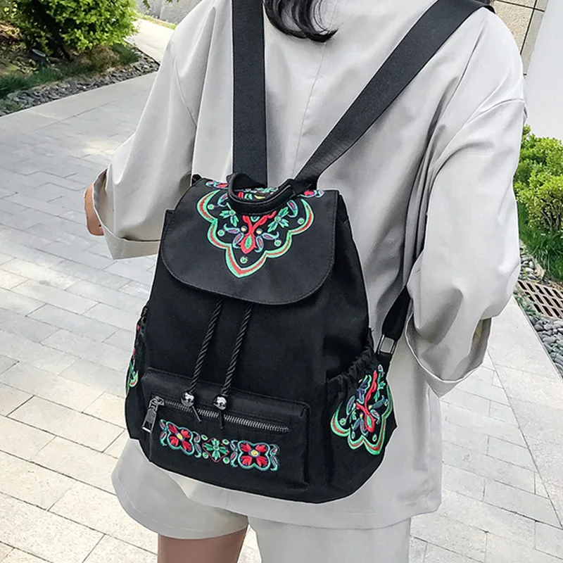 Ethnic Women'S Embroidered Backpack Butterfly Bag Female Nylon Retro Backpack College Student