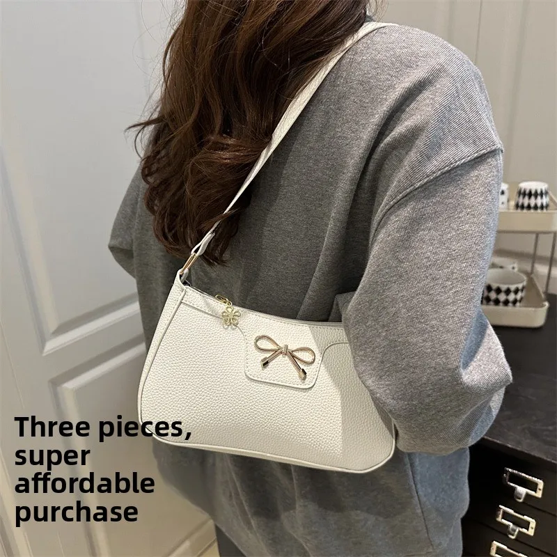 

3pcs Bow Korean Version Ins Summer Casual Armpit Bag Women's Personality High-end Sense Temperament Outing Shoulder Bag