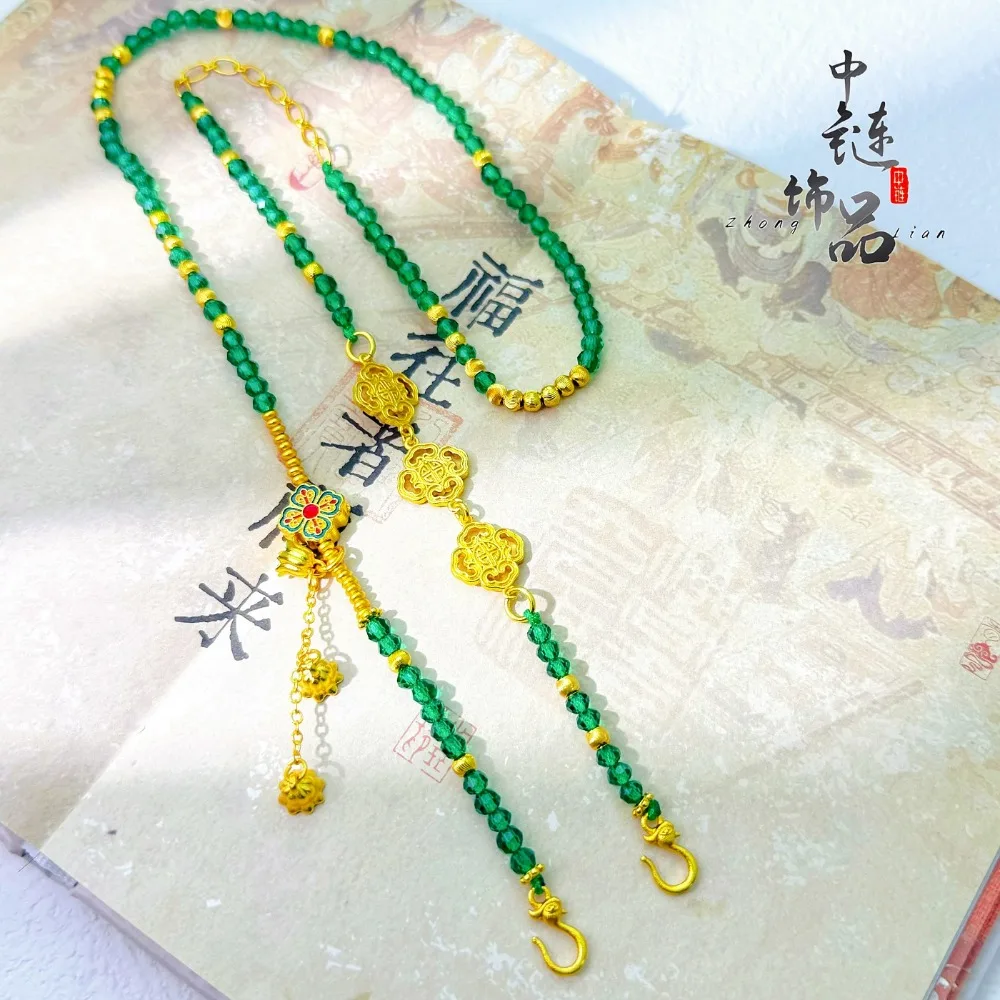 Diamond-studded rotating compass crystal jewelry necklace 9999gold