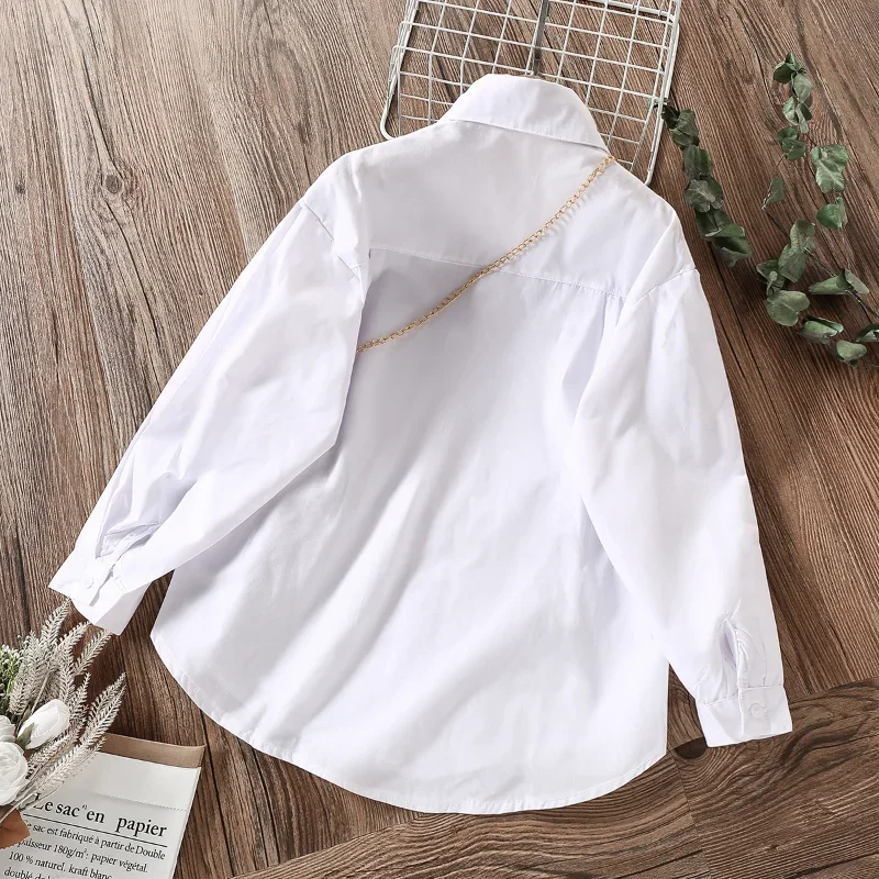 Baby Kids White Spring Autumn Long Sleeve Tops School Shirts for Girls Blouses Children Clothes for Teenagers 6 8 10 12 13 Years