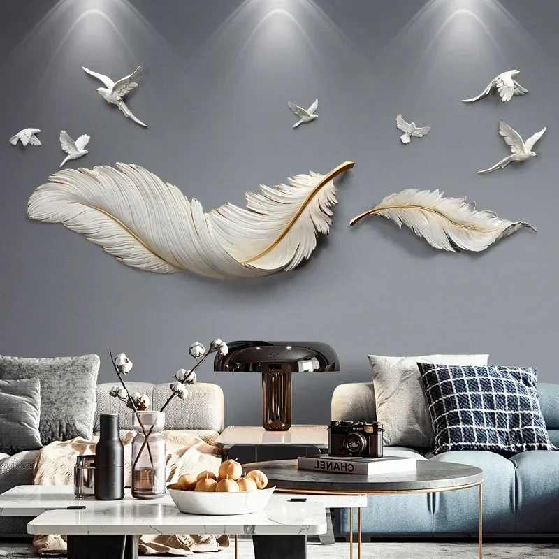 Light luxury 3D Feather wall stickers wall hanging Modern Home decor creative home decoration wall Aesthetic room decor