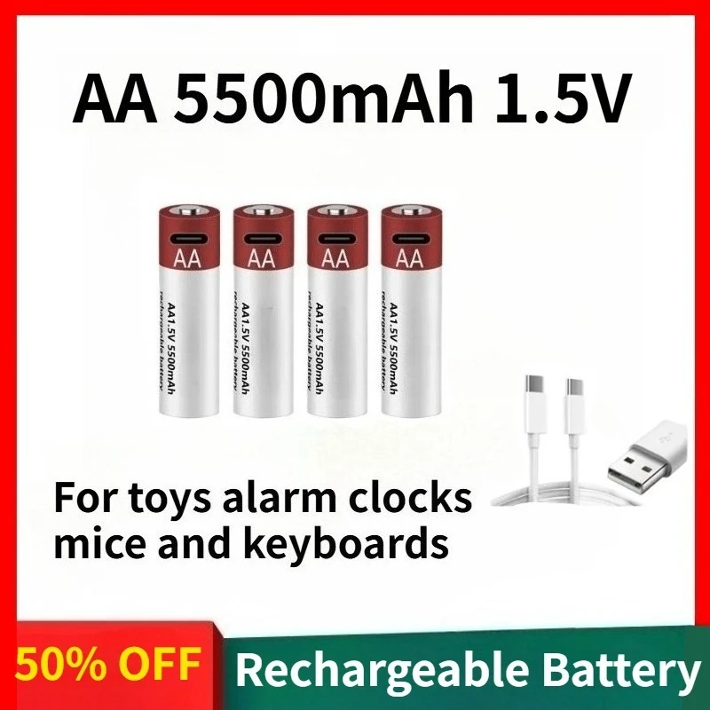 

High-quality 5500mAh 1.5V AA Lithium-ion Battery with USB Fast ChargingSuitable for Toys Alarm Clocks Mice and Keyboards