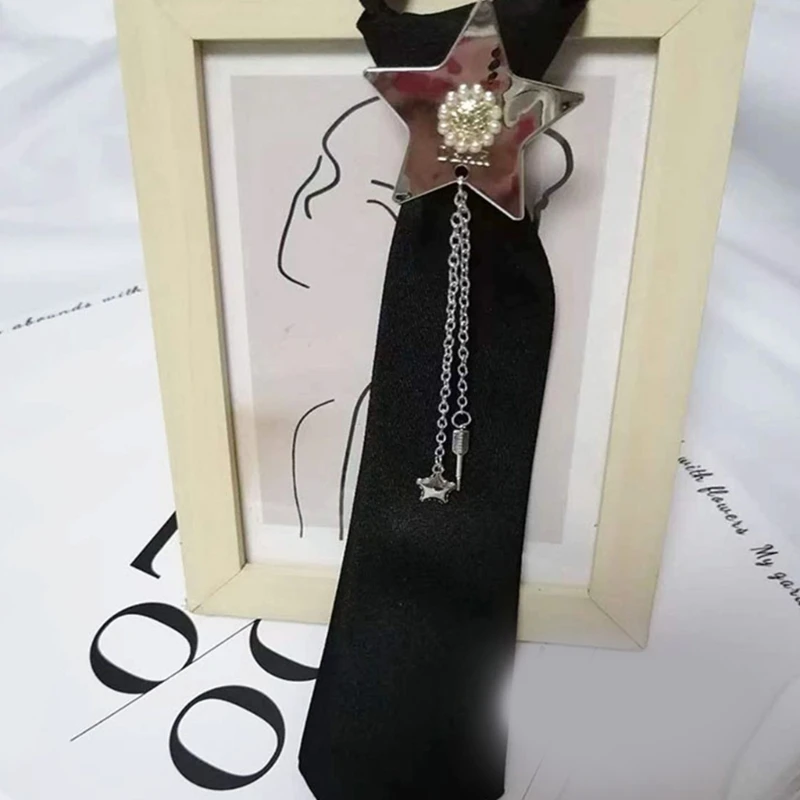 Unisex Necktie Metal Chain Tassels Star Jewelry Small Ties for School Uniform Dropshipping