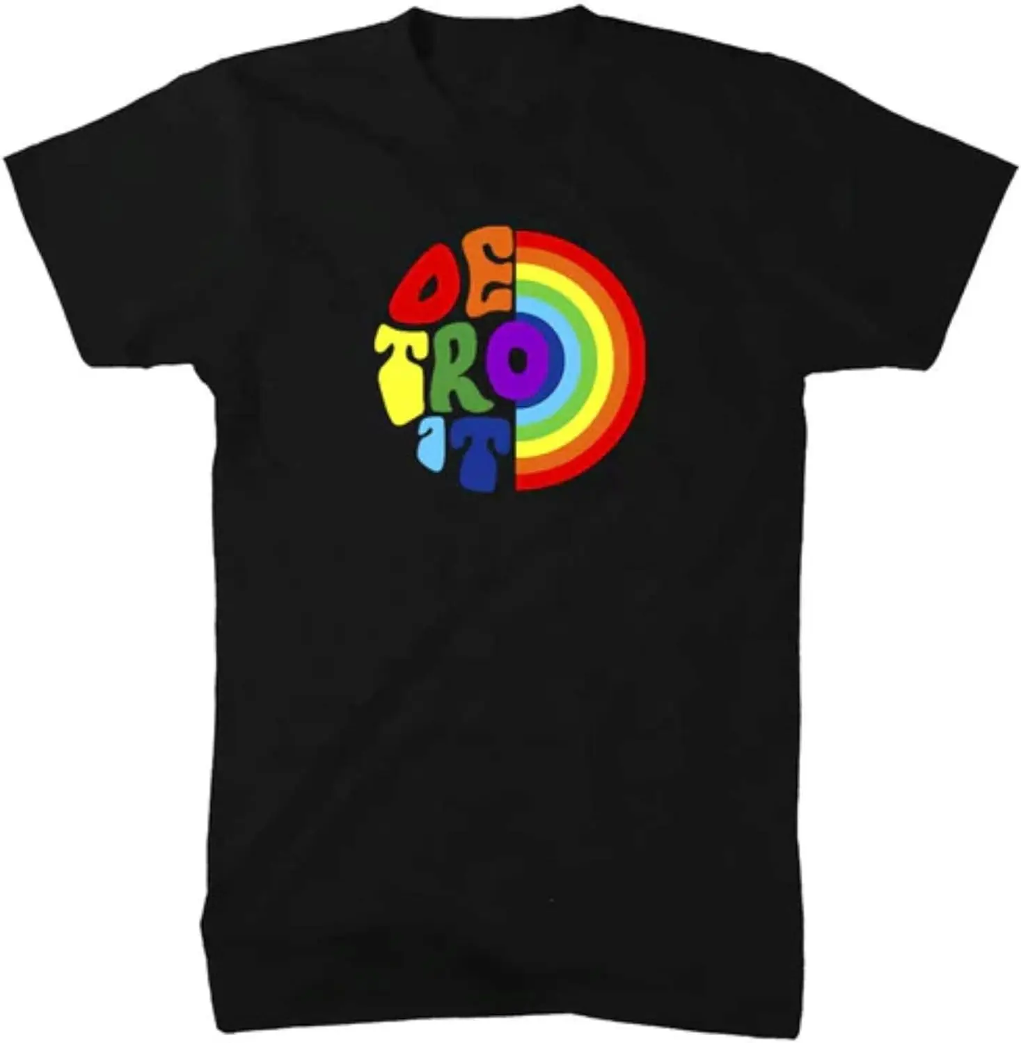 Detroit Rainbow 100% Cotton T-Shirt for Men Supremely Soft, Slightly Fitted Shape Black Tees