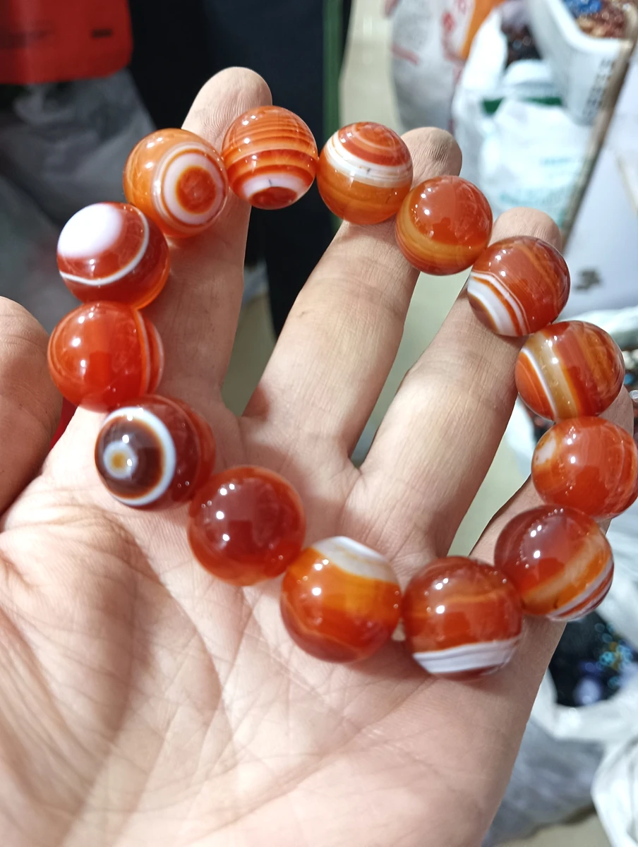 16mm Nature Agate Bead Bangle Eyes String Beads Handstring Carnelian Sardonyx Rosary Lucky Bless Mascot