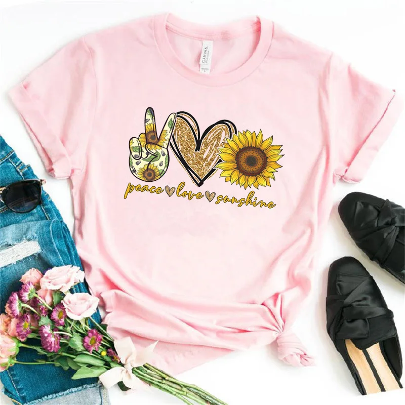 

COTTON 100% New Sunflower Finger Love T-shirt Casual Plus Size Top Sunshine Printed Clothing Oversized T Shirt Harajuku